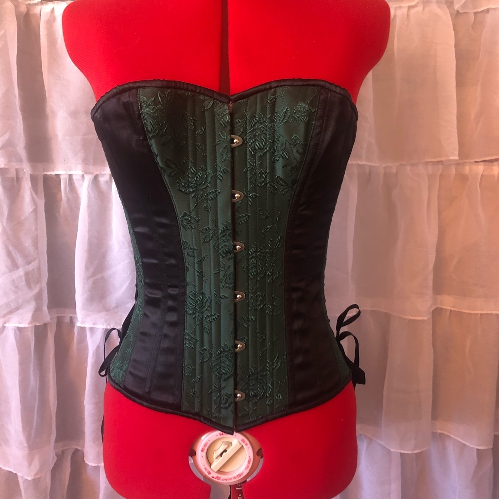 Green/Black Satin Brocade Overbust Corset